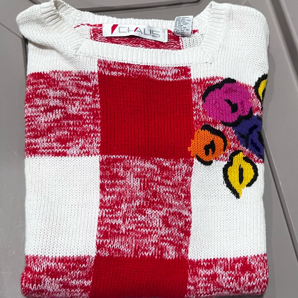 Vintage Colorblock Floral Sweater Tunic Oversized Knit Artwear Cottagecore Boho - Picture 6 of 11